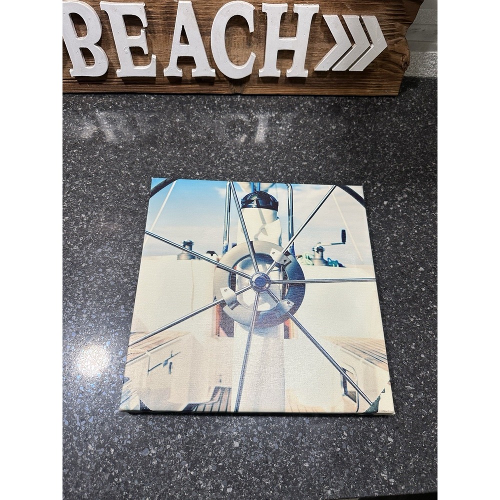 Nautical Sailboat Steering Wheel Canvas Wall Art Home Decor